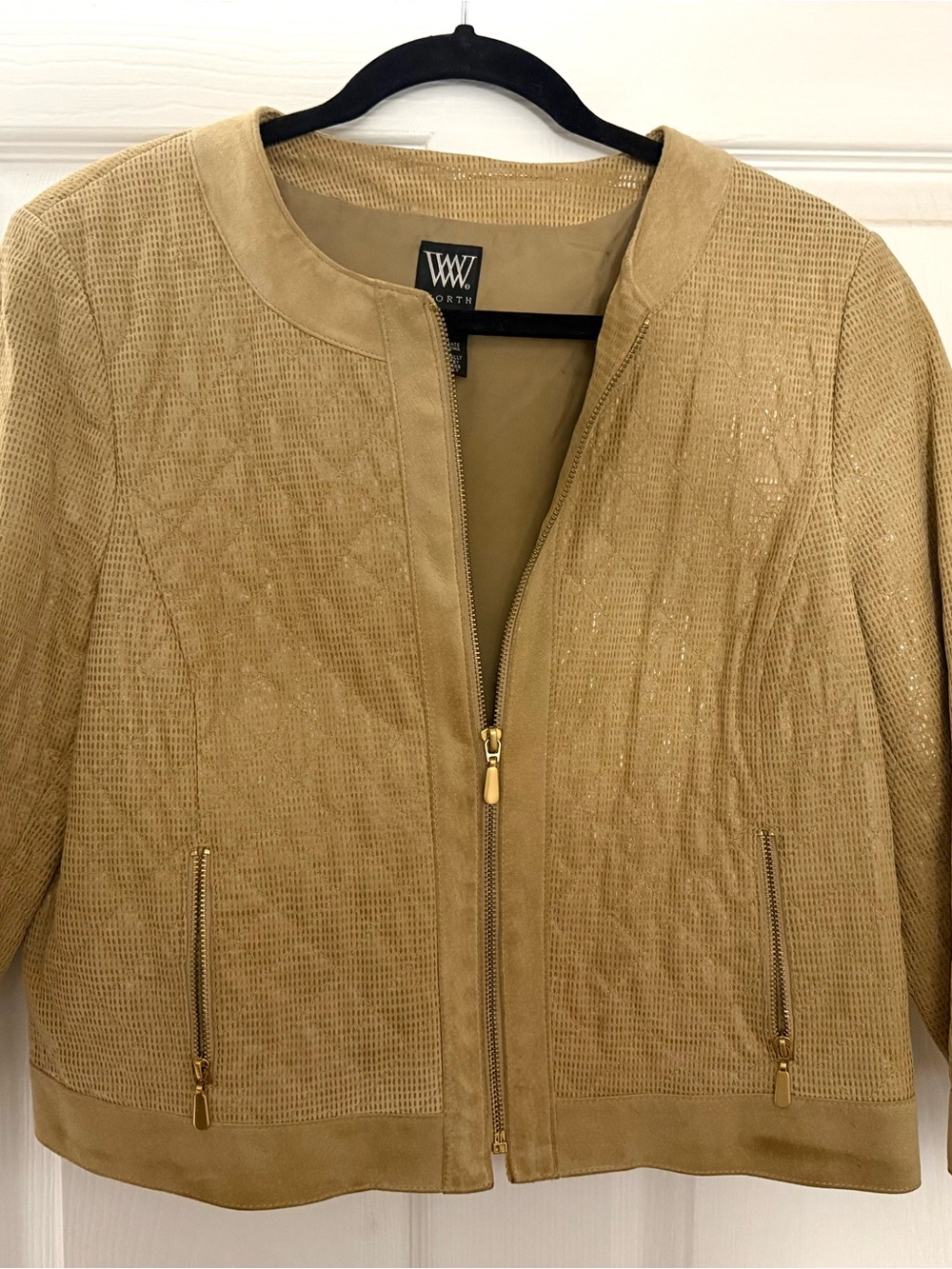 Worth Collection 100% Leather Textured Zip Jacket | Suede Trim | Size M